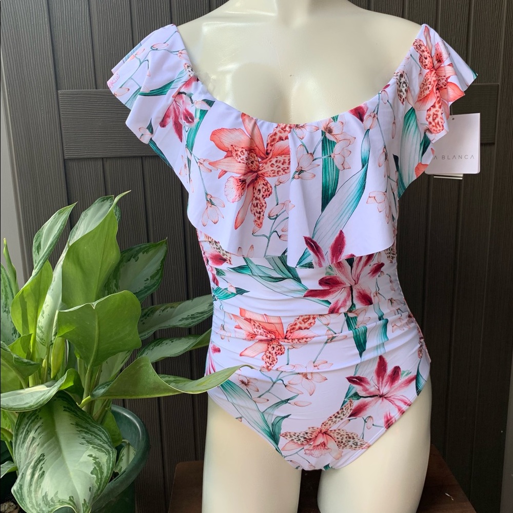 LaBlanca off shoulder multicolor one piece swimsuit